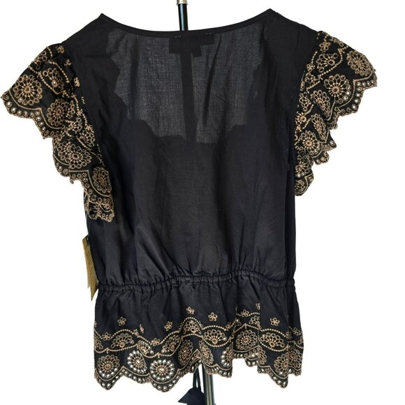 NWT Democracy Womens Black Embroidered Top Size S Nordstrom Certified Authentic - Picture 2 of 5